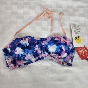Gul Bandeau Blue & Pink Marbled Removable Straps Ladies Bikini Top Size S NWT